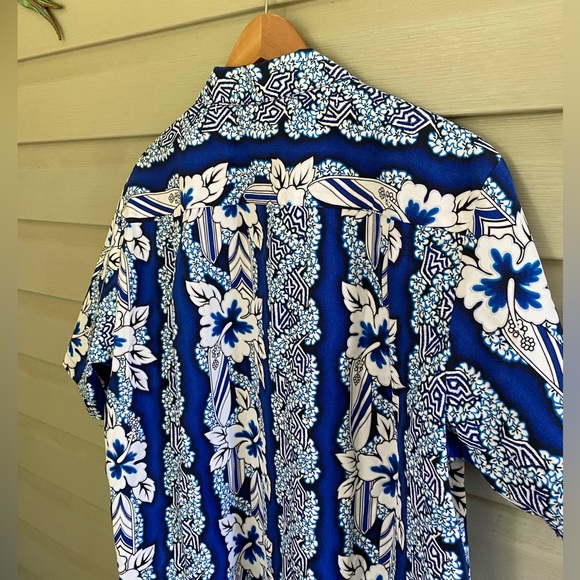 PALI vintage Hawaiian shirt cobalt blue white hibiscus men’s sz XL vacation EUC - Picture 12 of 12